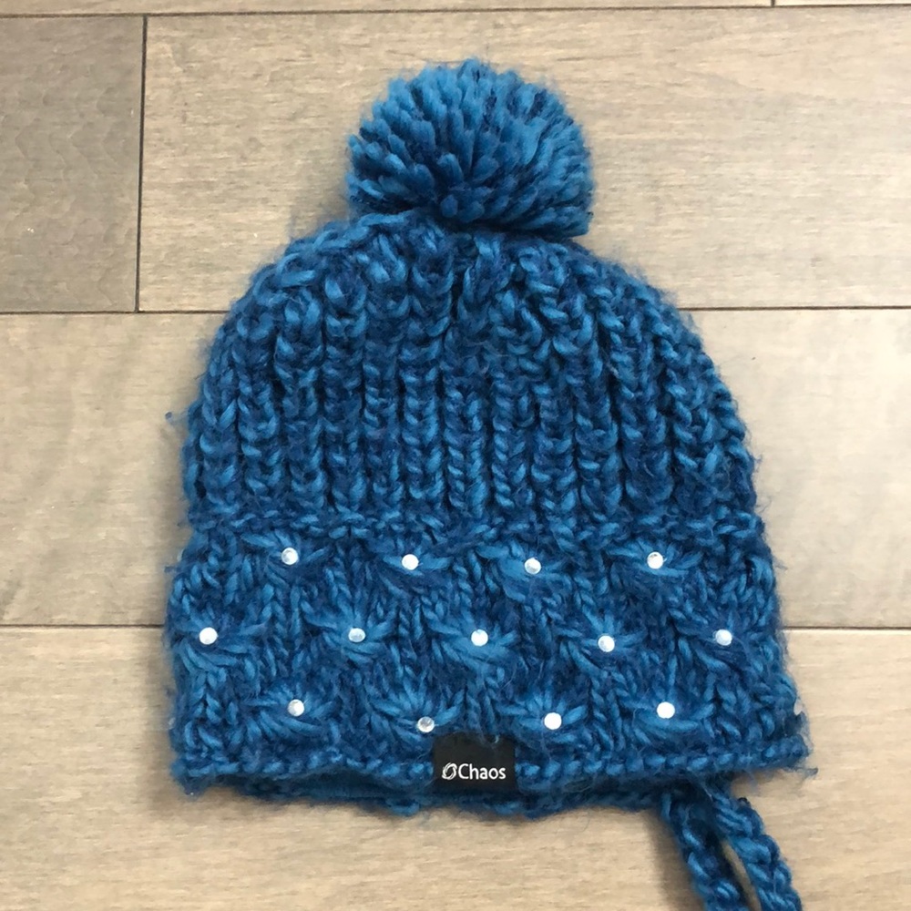 Chaos Ocean Blue Sparkle Knitted Winter Hat with Pompom & Sparkles